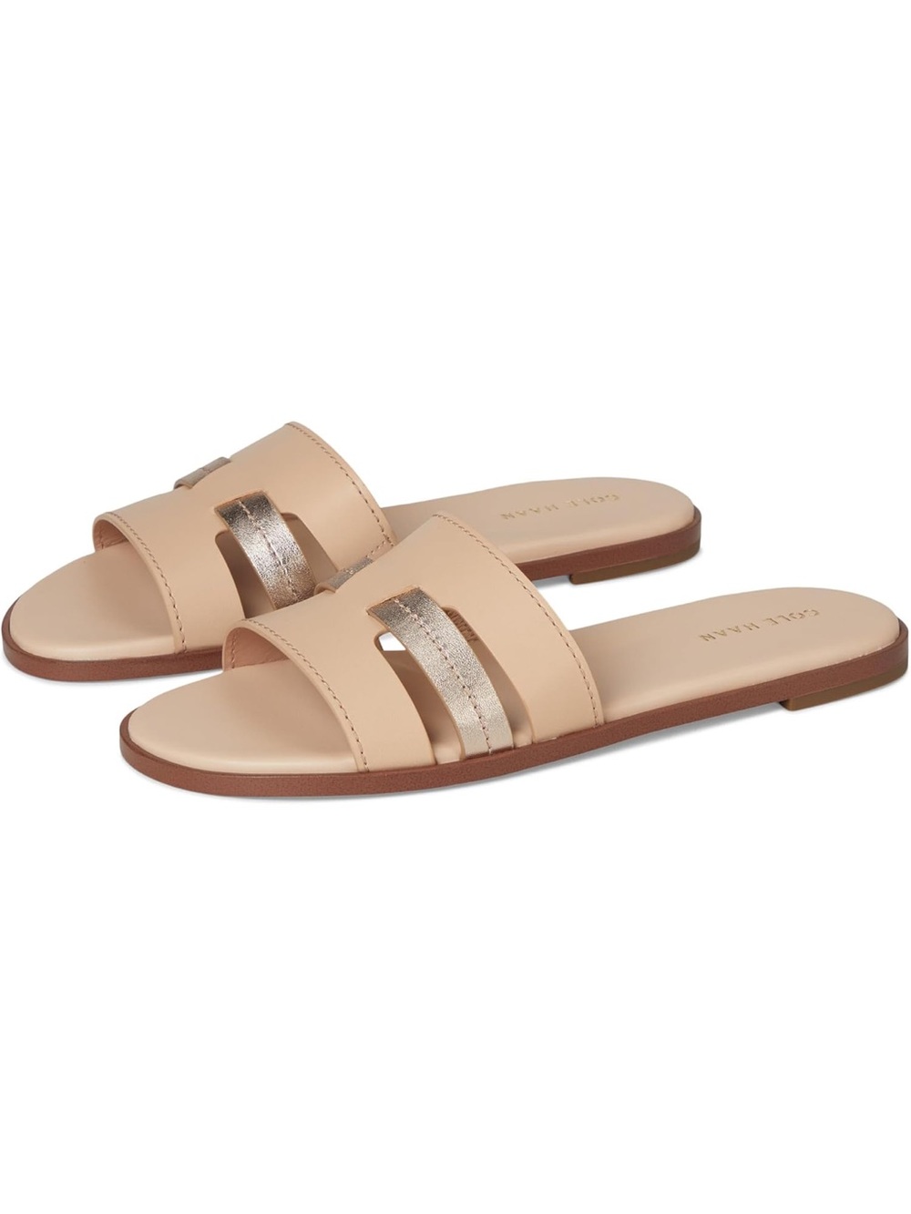 Cole Haan Nude Slide Sandals with Metallic Accent